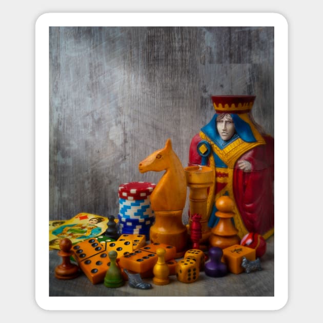 The Queen And Knight With Game Pieces Color Sticker by photogarry